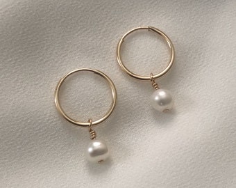 Gold-filled Pearl Hoop Earrings