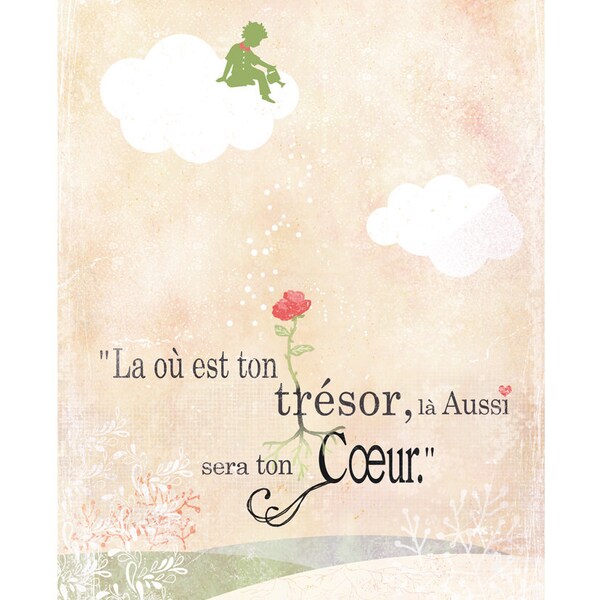 Illustration Poétique - 21x 29,7 - Citation de la Bible - Là où est ton trésor, là aussi sera ton coeur. Saint Matthieu 19-23