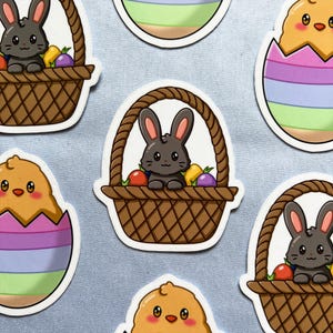 Osterkorb mit Häschen Vinyl Sticker | süße Zeichnung