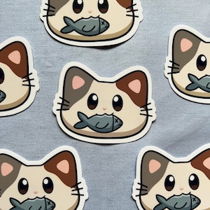 Katze mit Fisch Vinyl Sticker | süße Zeichnung