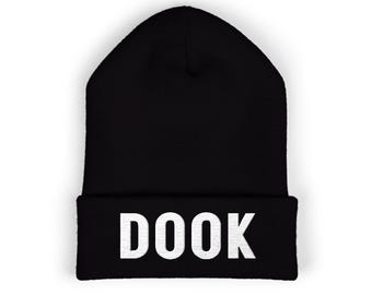 DOOK Ferret Laugh Embroidery Beanie | Cuffed Knit Hat, Raised Stitching