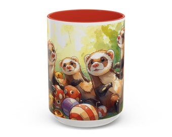 Ferret Accent Coffee Mug, Whimsical Ceramic Hot Beverage Cup, Playful Animal Design, Unique Gift, Microwave and Dishwasher Safe, 11oz 15oz