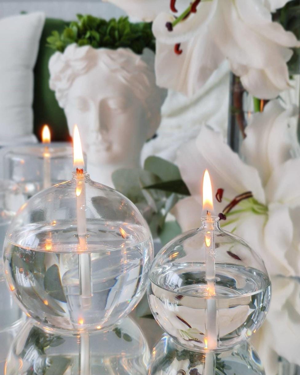 Oil Lamp Made of Glass, Balloon 2-Part, Mouth-blown & Handmade, Modern Oil Lamp, Permanent wick made of glass fibers