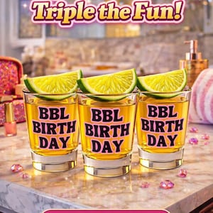 Vaso de chupito de cumpleaños BBL – Vaso transparente rosa y negro para fiesta de recuperación post-BBL – Regalo divertido de vaso de chupito Baddie – 44 ml – Envío GRATIS
