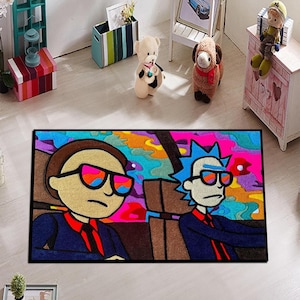 Niestandardowy dywanik z portretem Ricka i Morty'ego, prezent dla pary, dywanik z plakatem Ricka i Morty'ego, niestandardowy dywanik Ricka i Morty'ego, dywanik z kreskówek R i M, prezent urodzinowy
