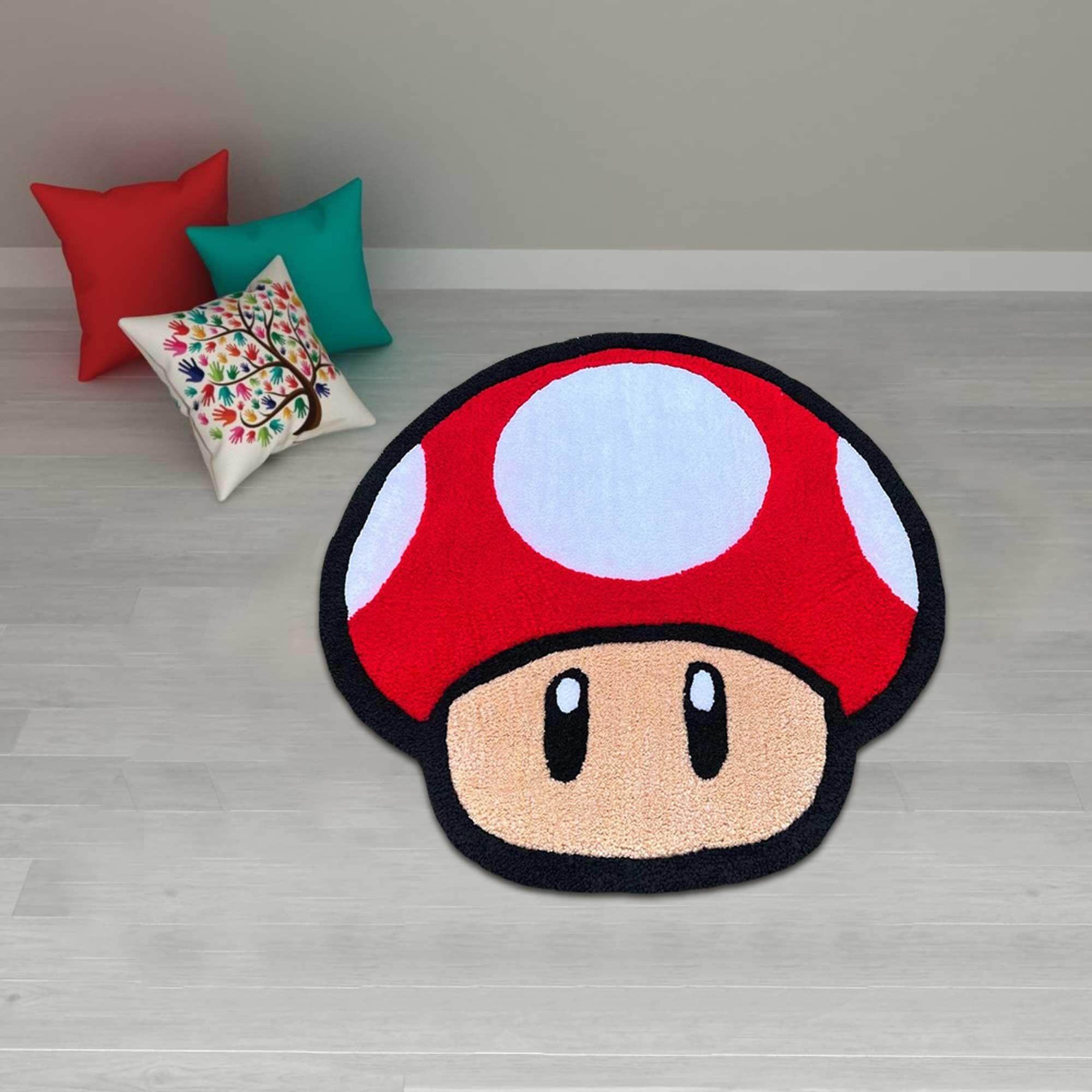 red mushroom rug, toad rug, retro game area rug, gaming room decor, M-ario rug, mushroom rug, custom rug,Halloween gift,Christmas gift rug