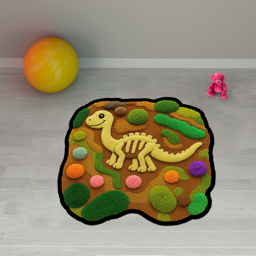 Colorful Dinosaur Fossil Kids Rug,3d Tufted Prehistoric Playmat,cute ...