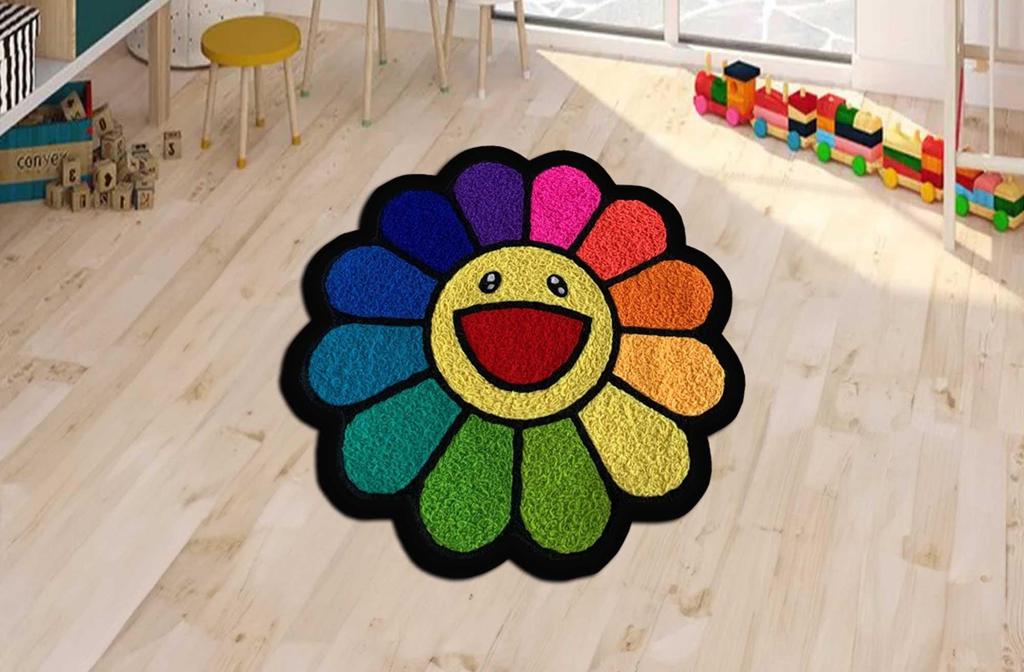 Takashi Murakami Rug, Takashi Smiley Face Rug,rainbow Flower