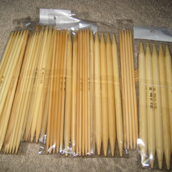 Double pointed Knitting Needles bamboo DPN 5" (11 sizes), 6", 7" , 8" or 10" Complete set (total 15 sizes from size 0 to 15)