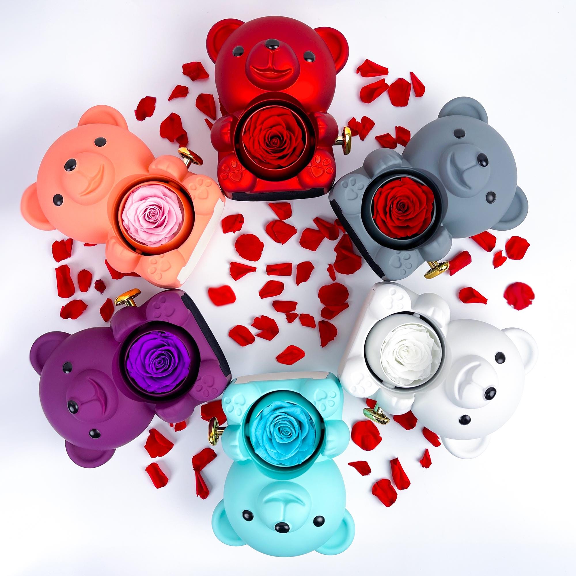 Eternal Rose Teddy Bear Gift Box With Personalized Heart Necklace, Real ...