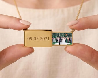 Personalized Photo Envelope Necklace, Custom Picture & Engraved Necklace, Anniversary Gift for Girlfriend Wife, Romantic Gift for Her