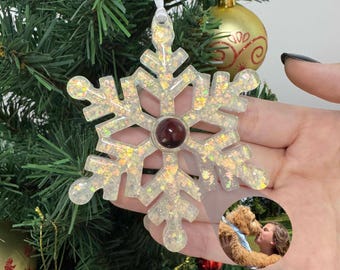 Custom Christmas Photo Ornament, Personalized Snowflake Ornament, Family Decor, Memorial Gift, Christmas Gift