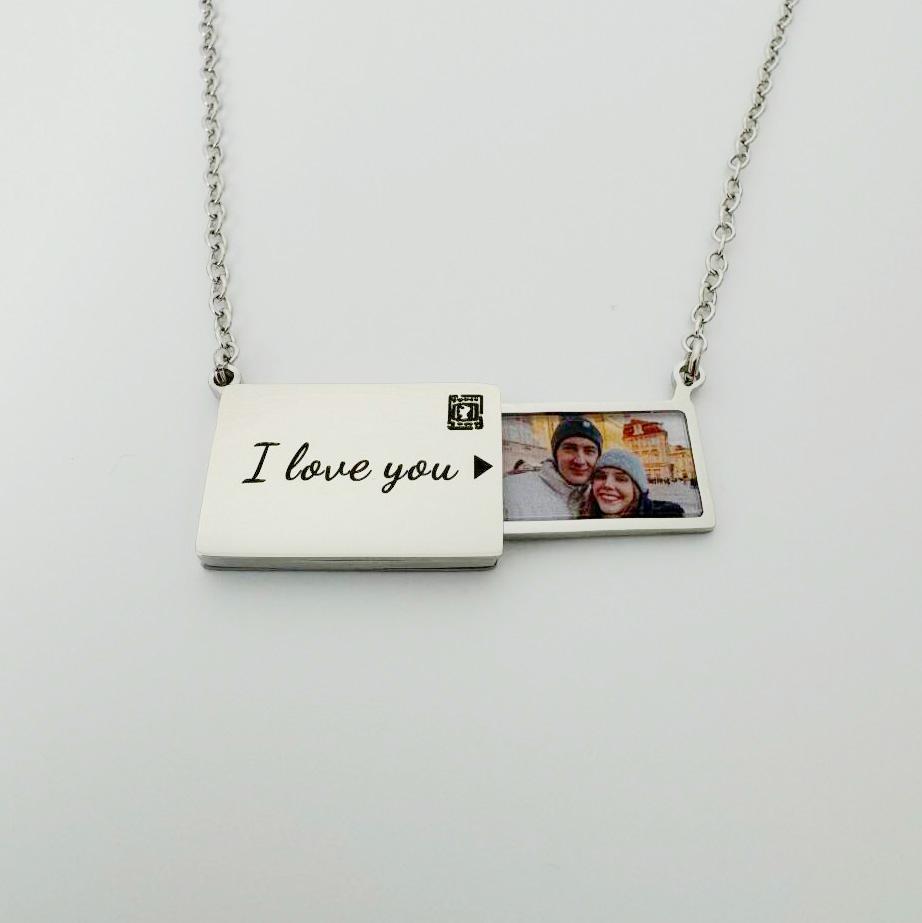 Personalized Photo Envelope Necklace, Custom Locket, Engraved Necklace, Memorial Gift