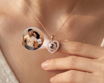 Personalized Heart Projection Photo Necklace, Custom Picture Pendant, Couple Gift, Anniversary Gift, Girlfriend Gift, Romantic Jewelry