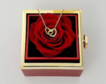 Custom Name Necklace With Eternal Rose Box, Personalized Heart Necklace, Real Preserved Rose, Gift for her