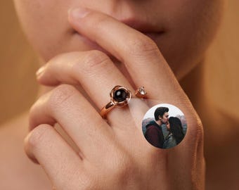 Custom Photo Projection Ring, Rose Flower Ring, Personalized Picture Inside Jewelry, Hidden Photo Ring, Romantic Gift for Her