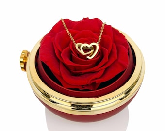 Custom Name Necklace with Preserved Rose Box, Personalized Heart Necklace, Eternal Rose, Girlfriend Gift, Anniversary Gift, Christmas Gift