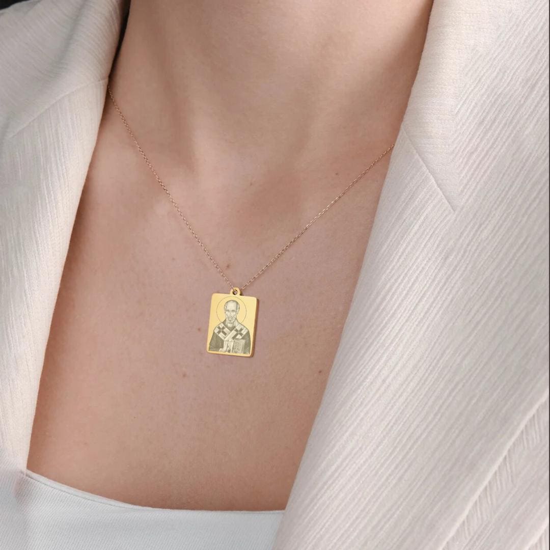 18K Gold Plated Saint Icon Personalized Pendant Necklace Custom