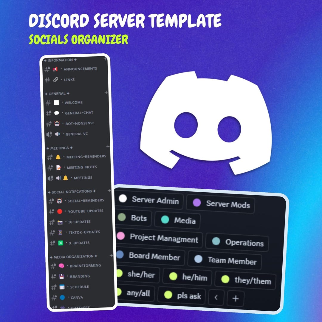 Curated visual reference: Picture Idea: Social Media Discord Server Template Minimalist Organizer Digital