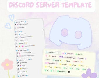 Linda plantilla de servidor de discord con estética pastel <3 / destellos, estética, pastel, rosa, azul bebé / ¡descarga instantánea!