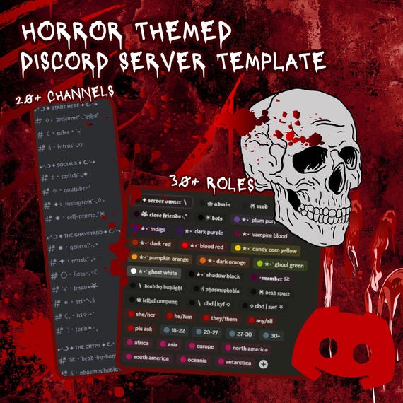 Horror Themed Discord Server Template: 20+ Channels, 30+ Roles (Instant Download)