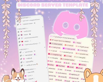 Plantilla de servidor de discord con estética kawaii rosa <3 / destellos, estético, lindo, rosa, roles de color / ¡descarga instantánea!