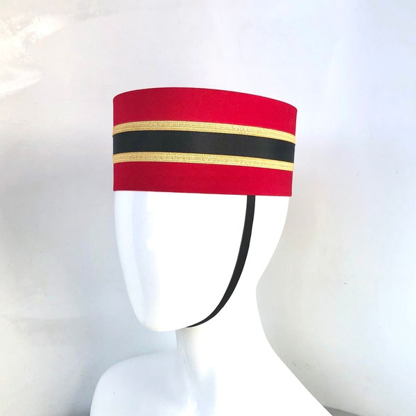 Bellhop - Usher Hat - in Red / dark red/ Burgundy / wine custom made to size with Black & Gold trim or Silver trim