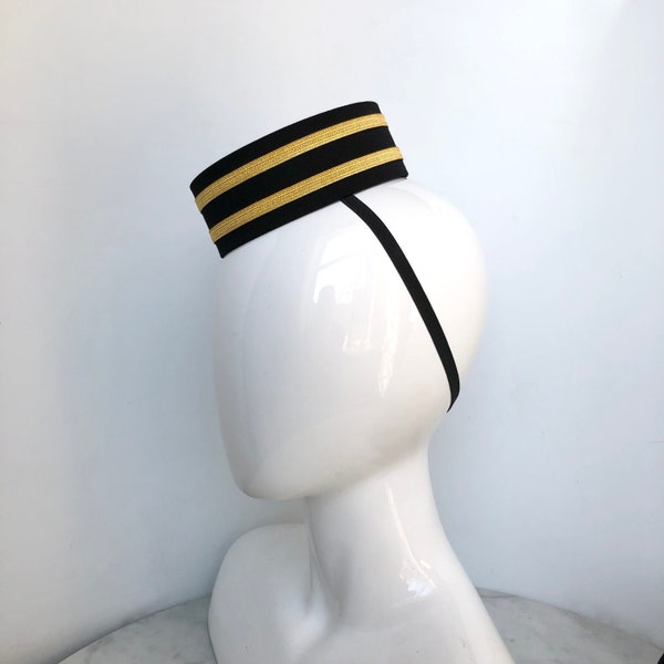 Pillbox Hat in Black- Classic Cigarette Girl Costume - Usher or Bellhop available w/ Red, Black, Gold or Silver trim OVAL
