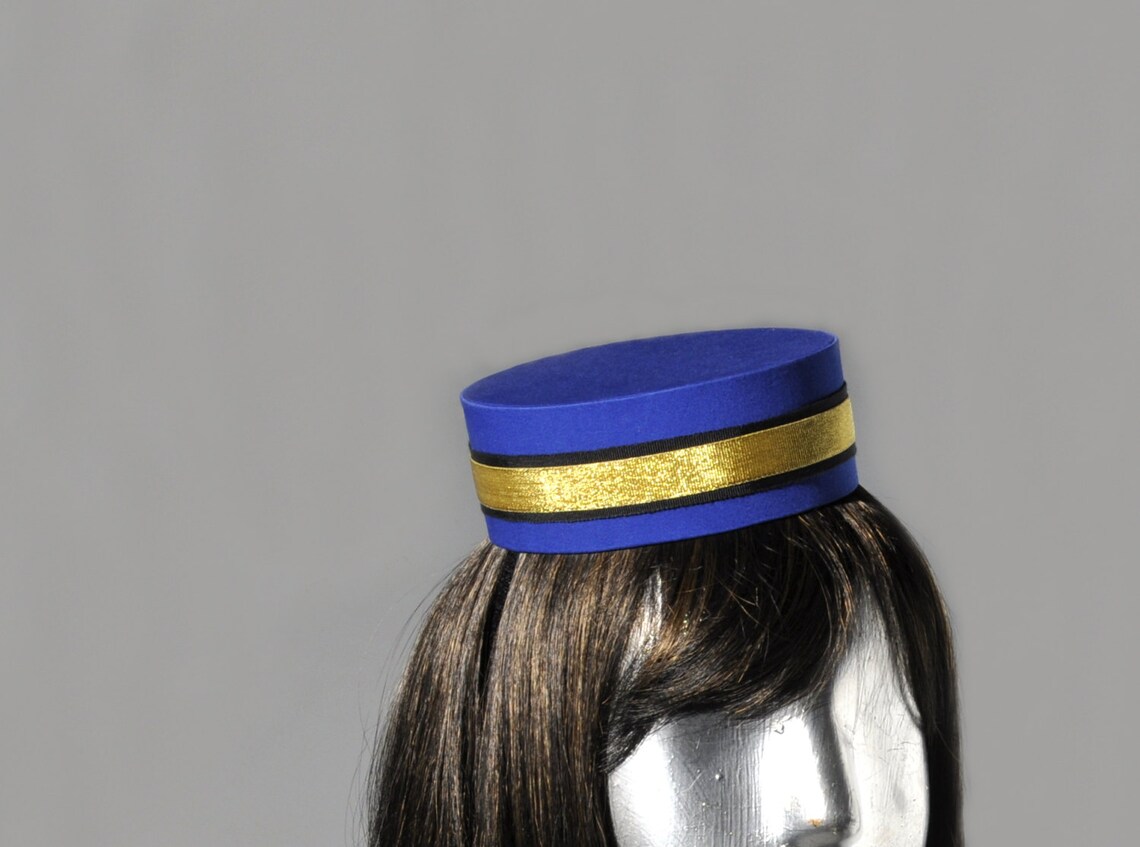 Pillbox Hat in Blue Classic Usher Bellhop or Cigarette Girl Costume Etsy