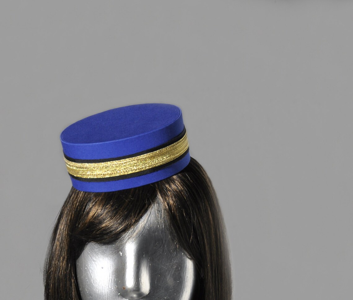 Pillbox Hat in Blue Classic Usher Bellhop or Cigarette Girl Costume Etsy