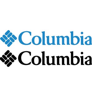 May include: Columbia logo with a blue and black mountain range design. The word "Columbia" is written in blue and black.
