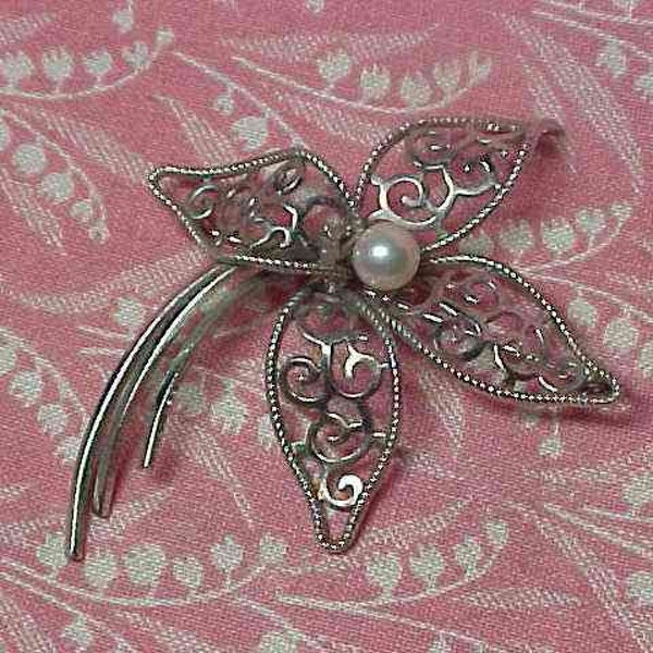 Vintage VD Van Dell Sterling Flower Spray Brooch pin