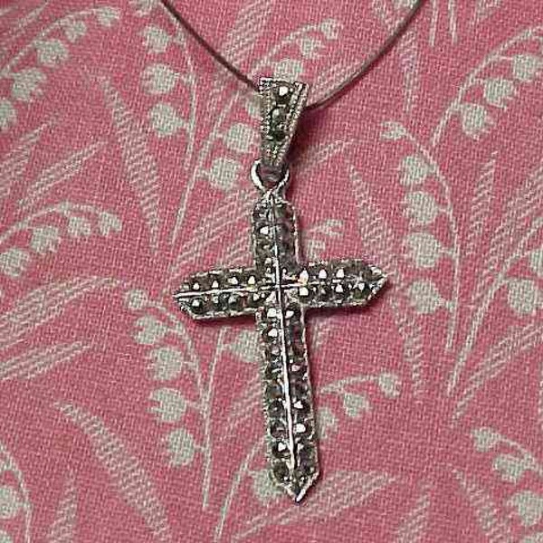Vintage Sterling and Marcasite Cross Necklace Pendant