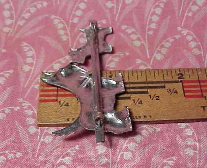 Vintage Double Scotty Dog Silver tone Brooch pin