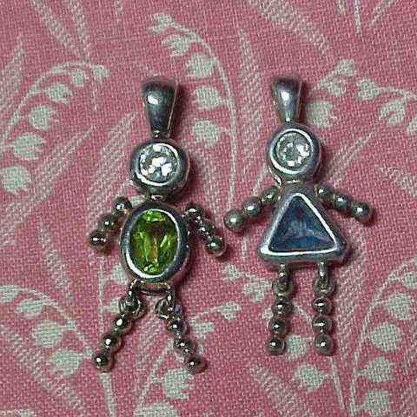 Vintage 925 Sterling Boy and Girl Figural Necklace Pendants