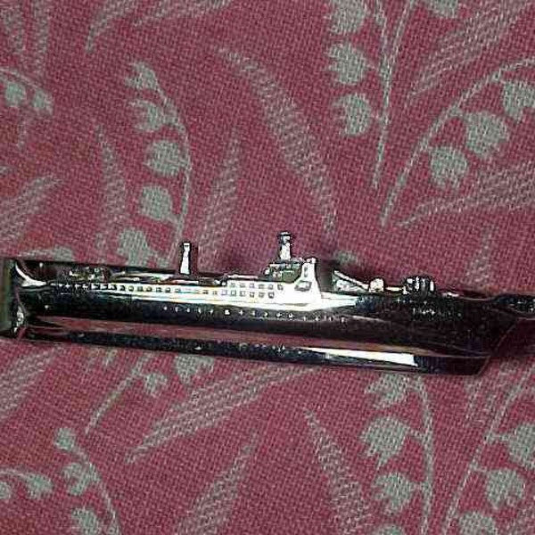 Vintage Sterling Long Lines Boat Nautical Ship Tie Bar Clip clasp