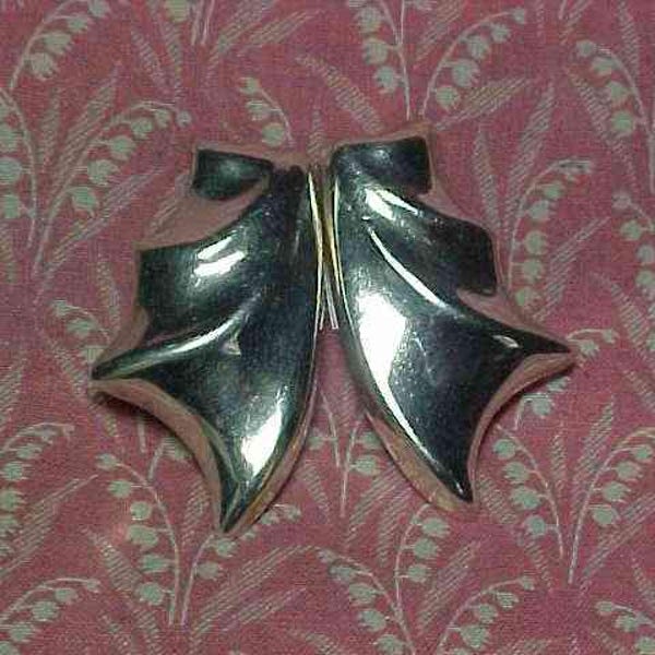 Vintage 925 Mexico Sterling Bat Wing Clip on Earrings 23 grams