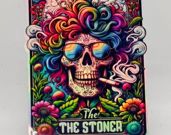 Stoner Skeleton Tarot Card Holographic Sticker - 3 inch