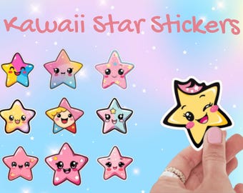 Pacote de adesivos de vinil com estrelas fofas / Adesivo para laptop / Adesivo para diário / Decalque de vinil / Arte faça você mesmo para garrafa de água, telefone, computador, scrapbooking