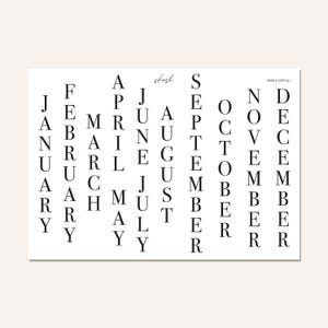 Grote verticale maanden | Tekststickers | Washi | Twee lettertypen