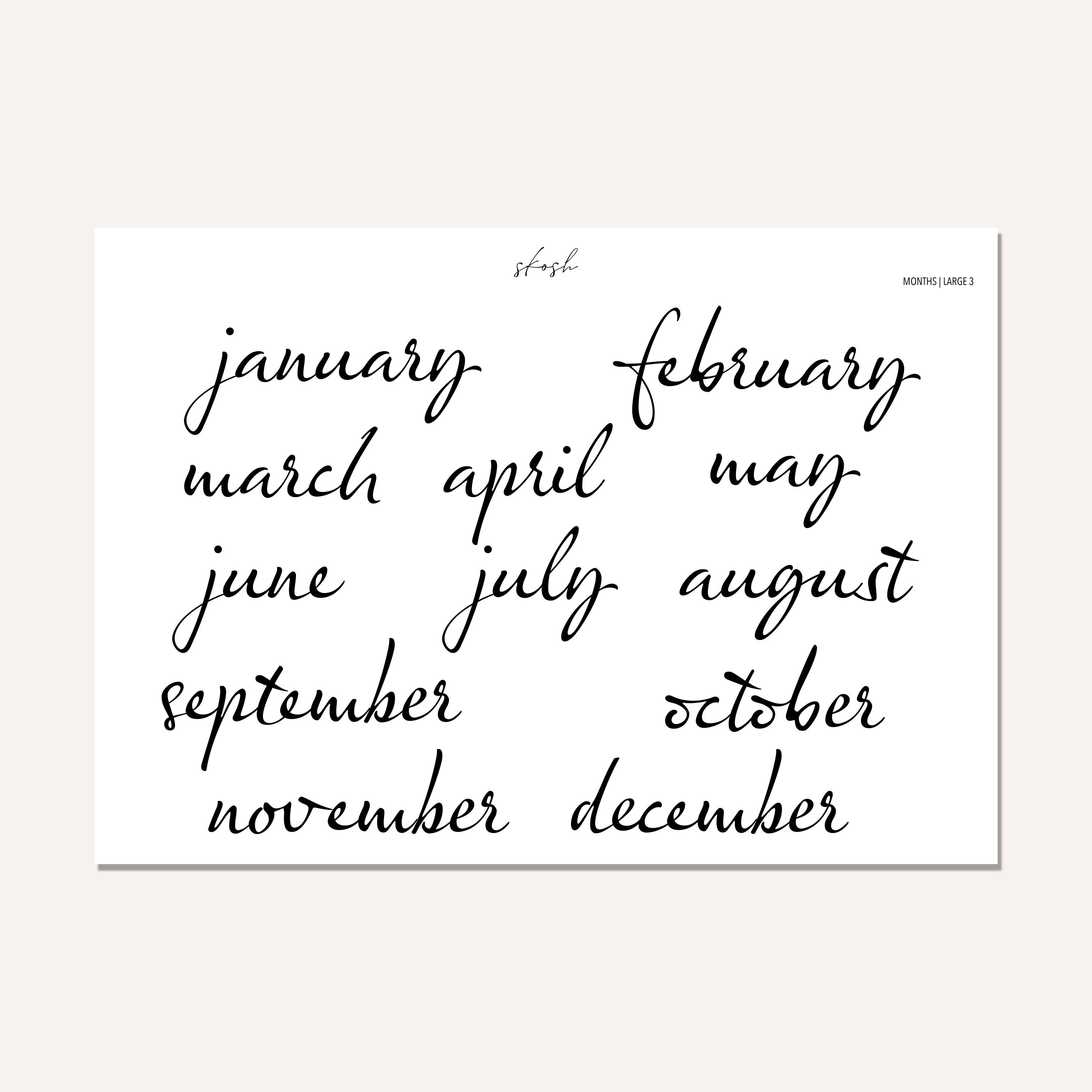 Large Months | Text Stickers | Ten Fonts | Washi | Options - Etsy