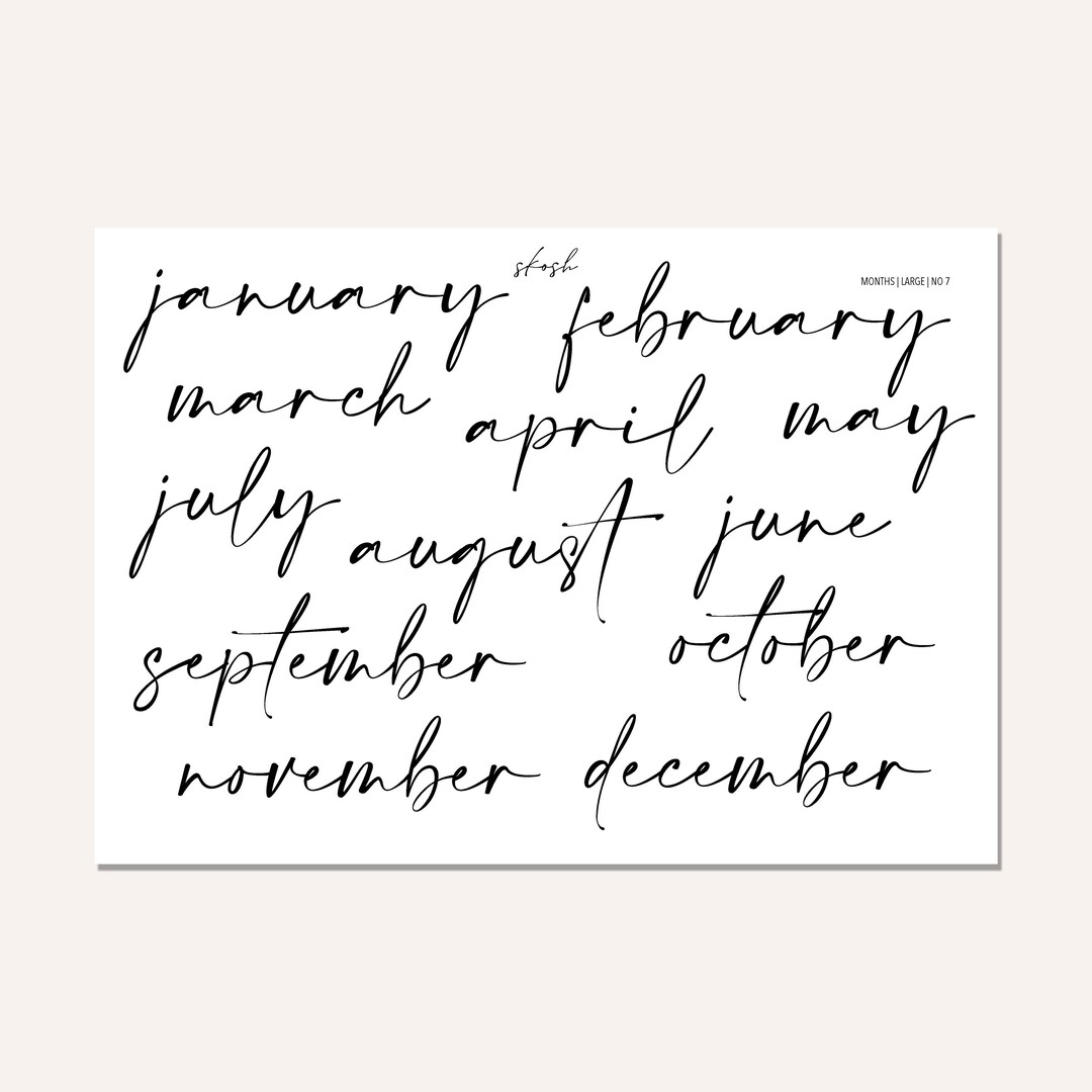 Large Months | Text Stickers | Ten Fonts | Washi | Options - Etsy