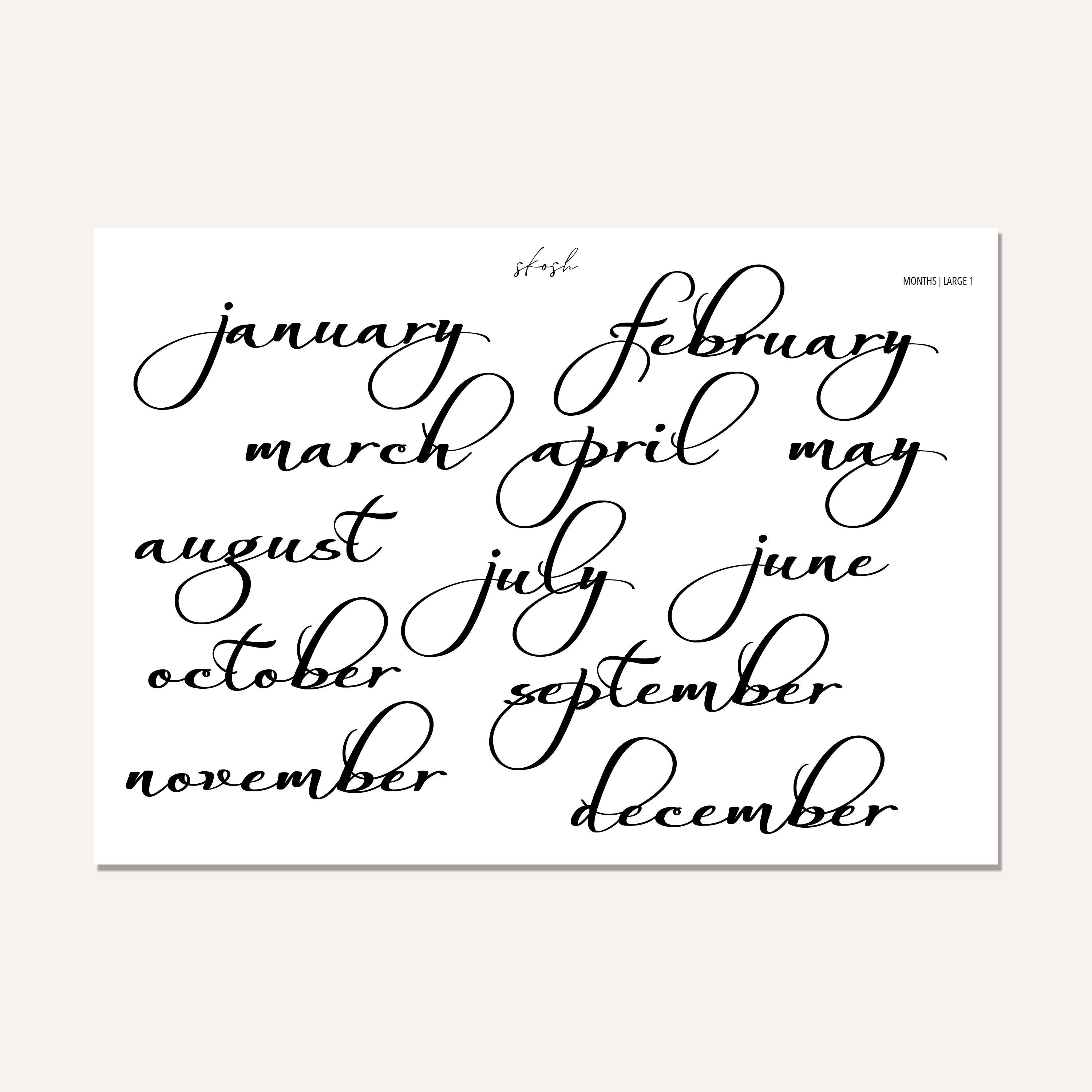 Large Months | Text Stickers | Ten Fonts | Washi | Options - Etsy