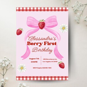 Berry First Birthday Invitation | Strawberry First Birthday Invite | Editable Template | Instant Download | Girl Birthday Party