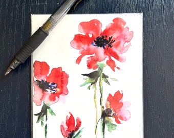 Pretty Red Poppy Single Blank Greeting Card:Birthday, Mothers Day