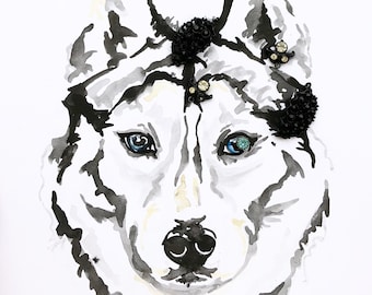 Black and White Husky Mixed Media Photo Print