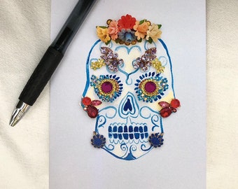 Dia De Los Muertos Single Blank Greeting Card: Sugar Skull Day of the Dead, Birthday