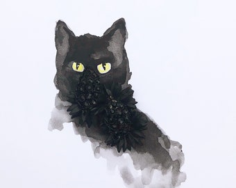 Black Cat Mixed Media Photo Print