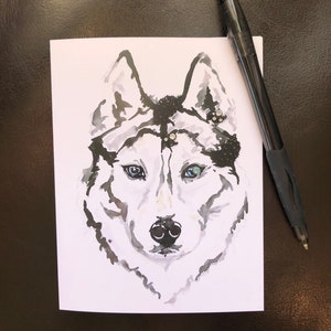 Black & White Husky Wolf Single Blank Greeting Card image 1