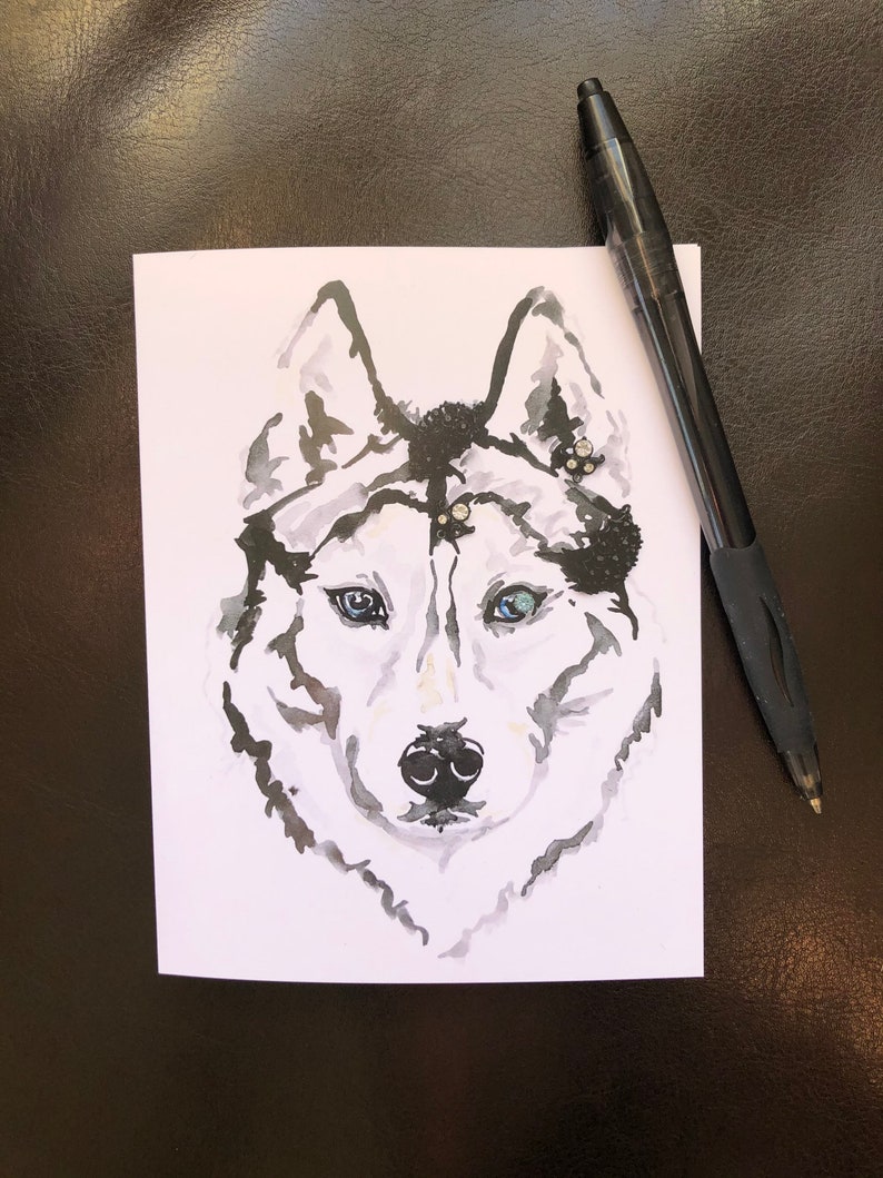 Black & White Husky Wolf Single Blank Greeting Card image 1